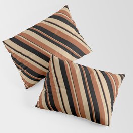 [ Thumbnail: Tan, Sienna & Black Colored Lines/Stripes Pattern Pillow Sham ]