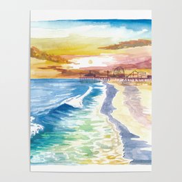 Santa Monica Pier in Golden Californian Sun Poster