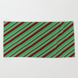 [ Thumbnail: Sea Green & Maroon Colored Lines Pattern Beach Towel ]