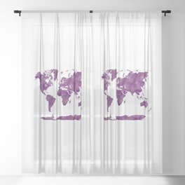 lilac watercolor world map Sheer Curtain