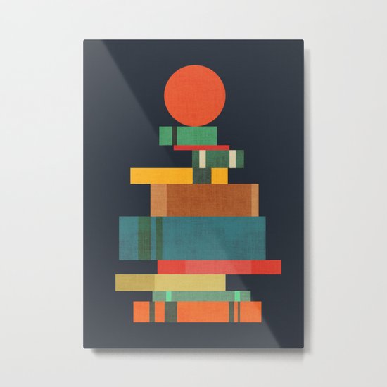 Book stack with a ball Metal Print