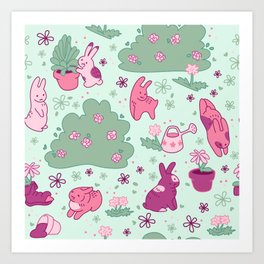 Pink Bunny Pattern Art Print