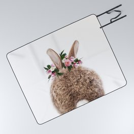 Baby Rabbit, Bunny Tail, Brown Bunny with Flower Crown, Baby Animals Art Print by Synplus Picnic Blanket