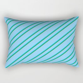 [ Thumbnail: Light Sky Blue, Deep Sky Blue, and Forest Green Colored Striped Pattern Rectangular Pillow ]