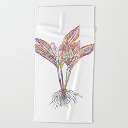 Floral Lily of the Valley Mosaic on White Beach Towel