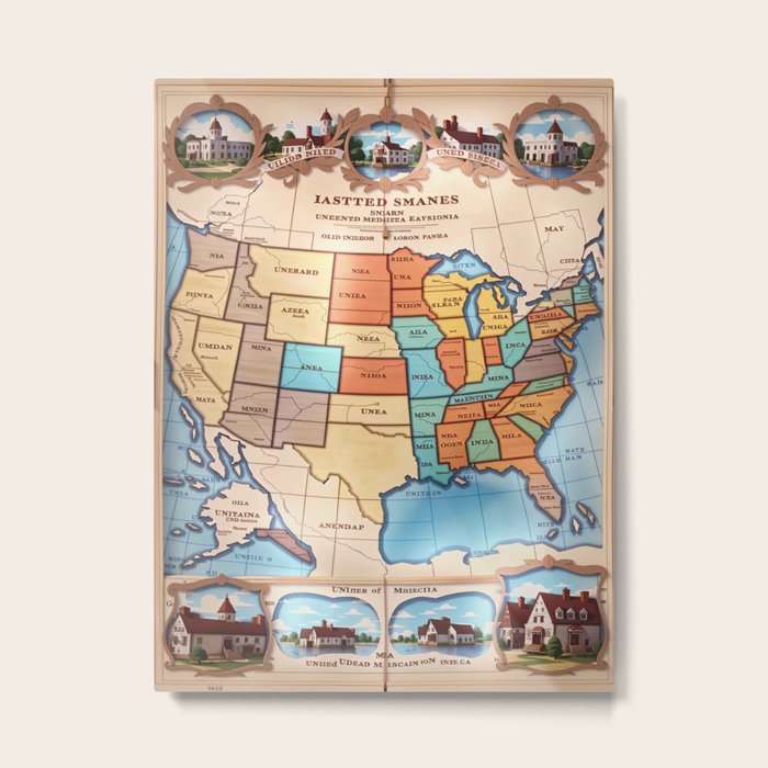 Antique United States Wall Decor - Antique United States Wall Decor Vintage Cartography Art Metal Prints 