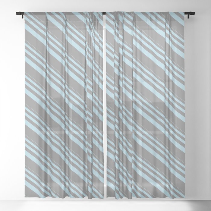 Light Blue and Grey Colored Pattern of Stripes Sheer Curtain
