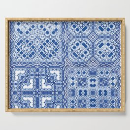 Traditional ornate portuguese azulejos. Fashionable design. Kit of vintage seamless patterns. Blue abstract background Serving Tray