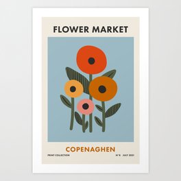 Flower Market Copenaghen, Modern Colorful Floral Print Art Print