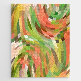 Green Earth Warped Checkers Pattern Design  Jigsaw Puzzle