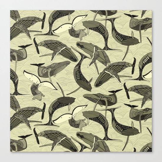 whales and waves natural Canvas Print