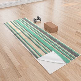 [ Thumbnail: Aquamarine, Dim Gray, and Bisque Colored Lines/Stripes Pattern Yoga Towel ]