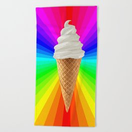 Rainbow Vanilla Ice Cream Cone Beach Towel