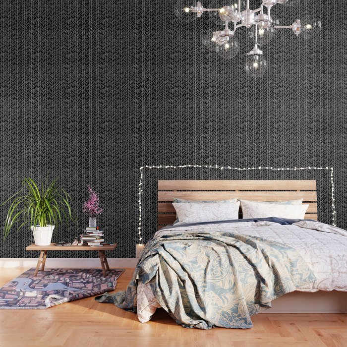 Rustic Herringbone in Black Wallpaper