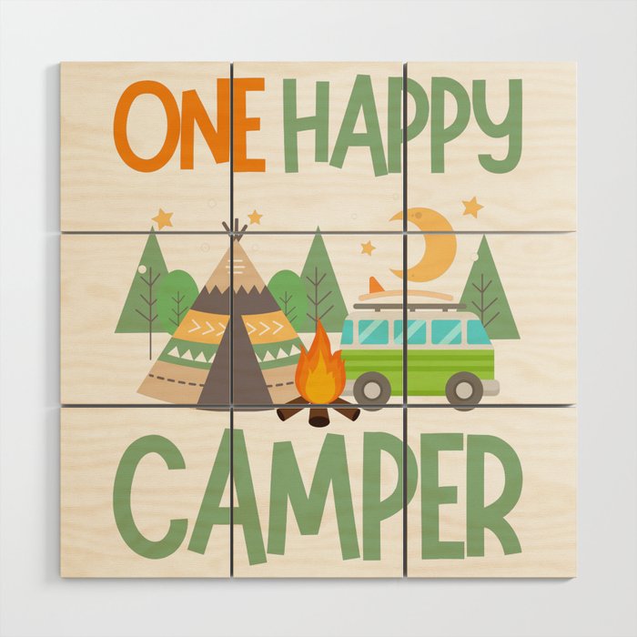 one happy camper first birthday Wood Wall Art