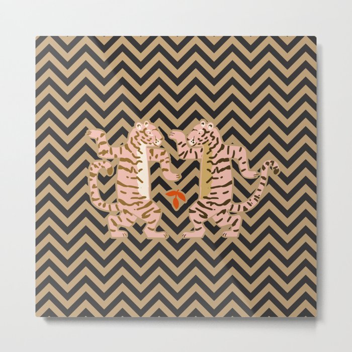 Dancing tiger Zig zag tiger – dark sand Metal Print