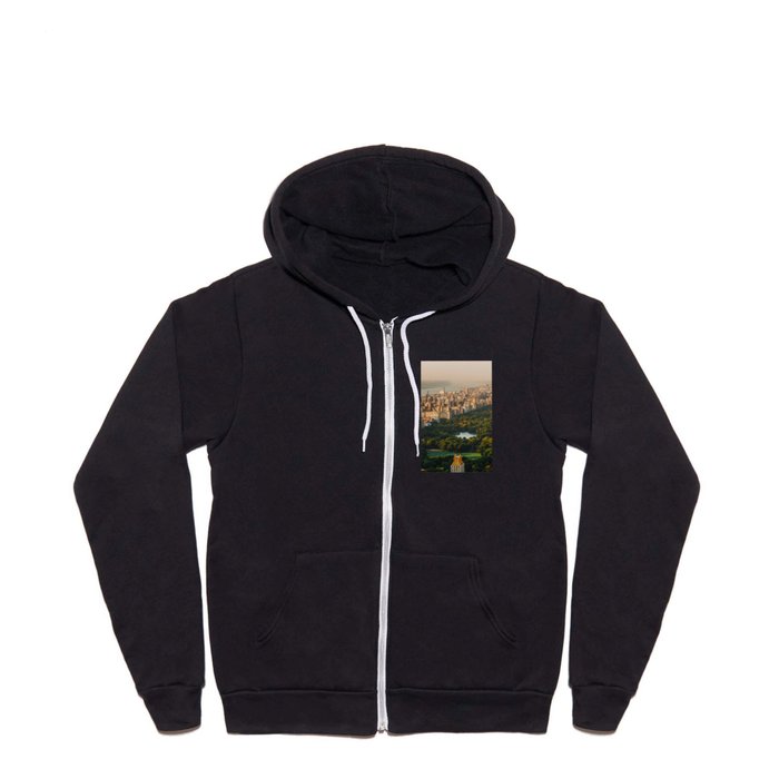 New York City Manhattan skyline and Central Park aerial view at sunset Full Zip Hoodie