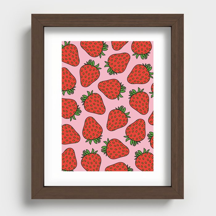 Pink and Red Cottage Core Strawberries Recessed Framed Print