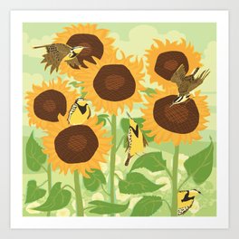 Sunbathing Meadowlarks Art Print