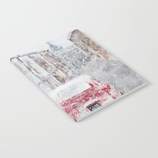 Snowfall and little red car Notebook