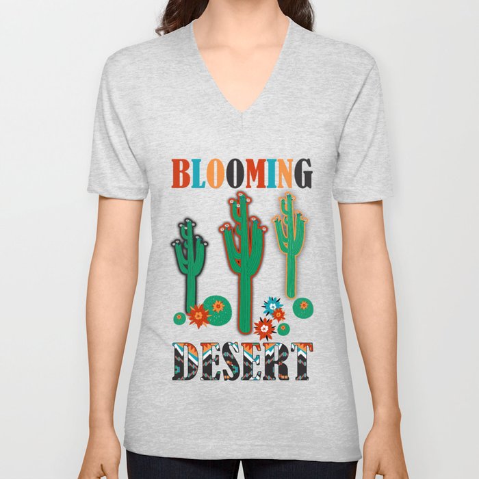 Southwest Cactus V Neck T Shirt