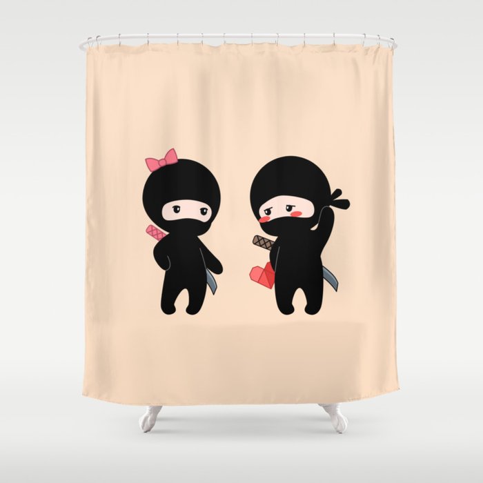 Tiny Ninja Boy And Girl Shower Curtain, Kid Girl Shower Curtain
