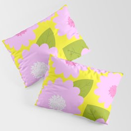 Cheerful Summer Pink Flowers On Bright Yellow Pillow Sham