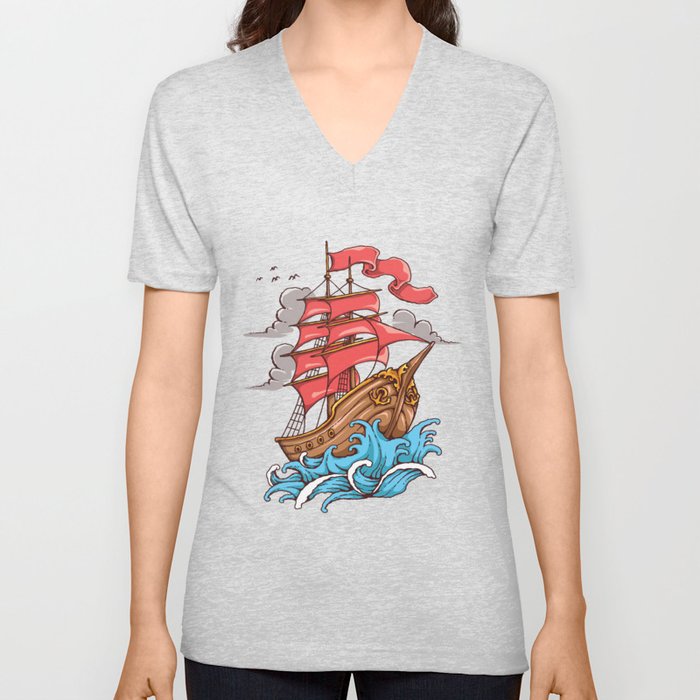 Sailing Ship V Neck T Shirt