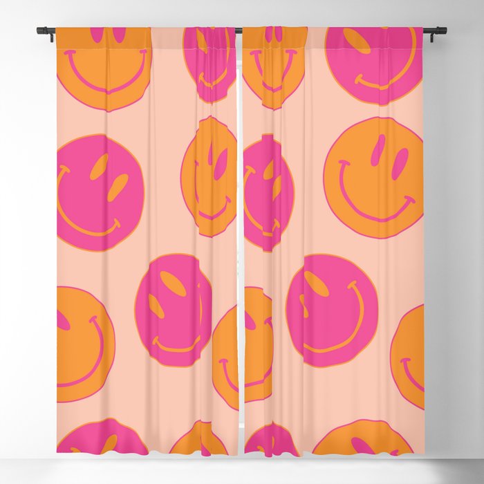 Happy Pink and Orange Smiley Faces Blackout Curtain