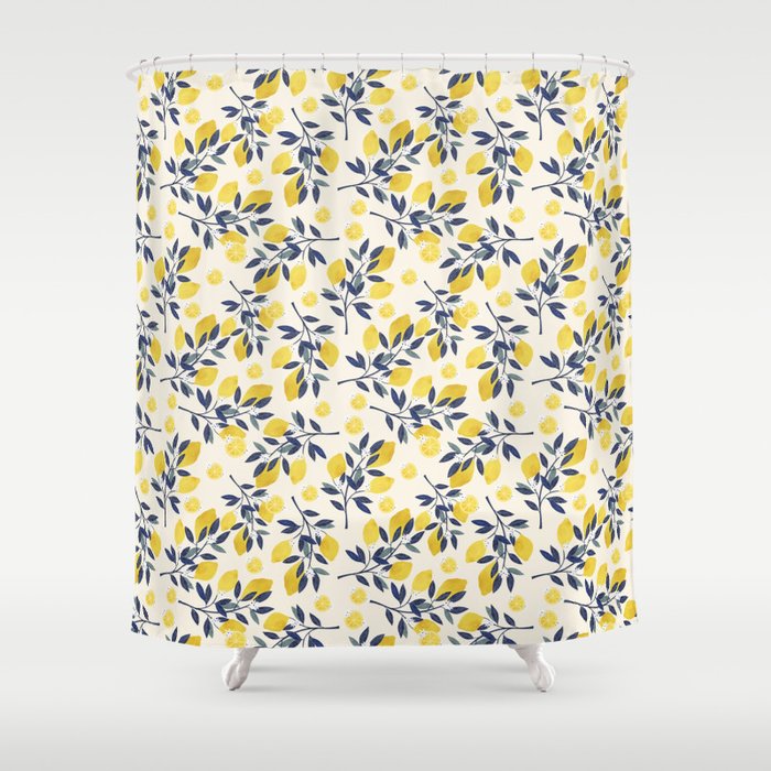 Mediterranean lemon branch pattern Shower Curtain