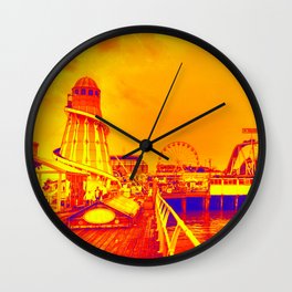 Clacton Surreal Wall Clock | Ferriswheel, Experimental, English, Boardwalk, Amusements, Helterskelter, Digital Manipulation, Yellow, Surrealist, British 