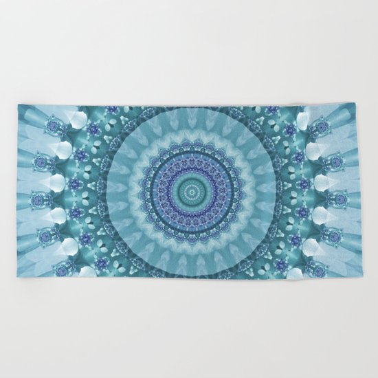 Turquoise and Navy Mandala Beach Towel