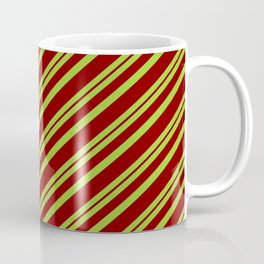 [ Thumbnail: Green & Maroon Colored Pattern of Stripes Coffee Mug ]