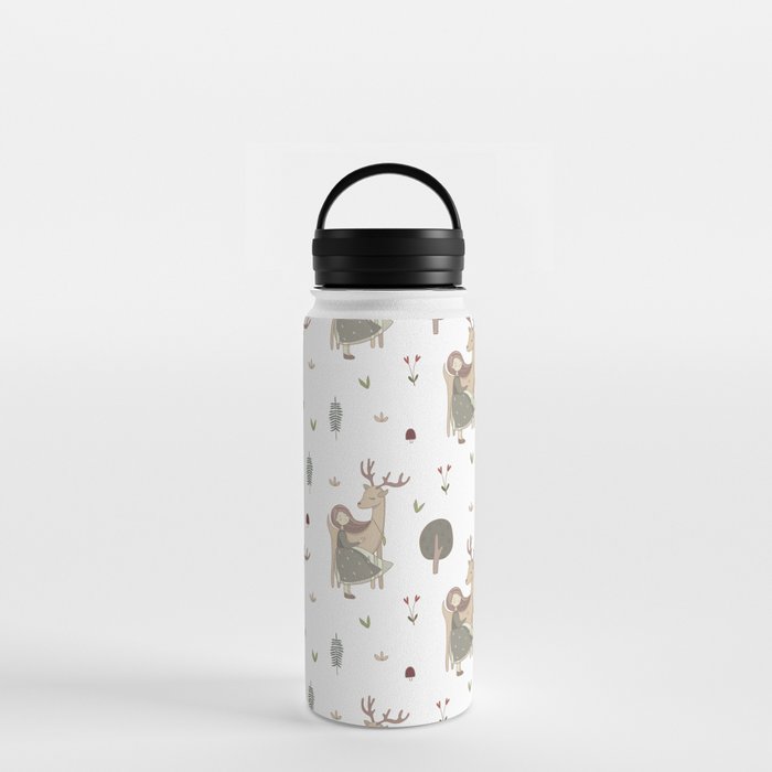 Deer and Girl off white Water Bottle