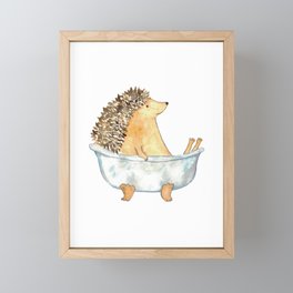 Hedgehog taking bath watercolor  Framed Mini Art Print