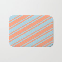 [ Thumbnail: Light Blue & Light Salmon Colored Lined/Striped Pattern Bath Mat ]