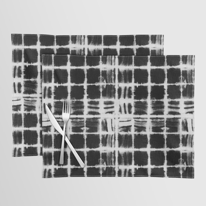 Black and white squares with white lines grunge pattern Placemat