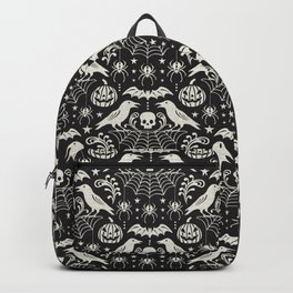 All Hallows' Eve - Black Ivory Halloween Backpack | Spooky, Spiders, Vintage, Pattern, Black, Pumpkin, Spidersweb, Seasonal, Bats, Skulls 