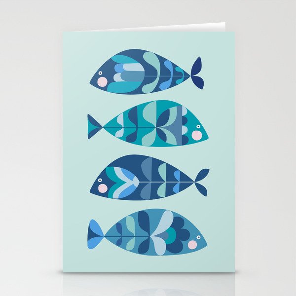 Mid Century Blue Fish Stationery Cards