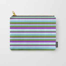 [ Thumbnail: Sky Blue, Green, Dark Orchid, and Light Cyan Colored Striped Pattern Carry-All Pouch ]