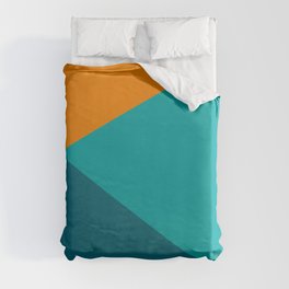 Jag - Minimalist Angled Geometric Color Block in Orange, Teal, and Turquoise Duvet Cover