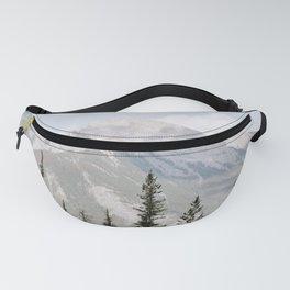 GREEN PINE TREES NEAR MOUNTAIN UNDER WHITE CLOUDS Fanny Pack