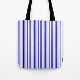 [ Thumbnail: Lavender & Blue Colored Pattern of Stripes Tote Bag ]