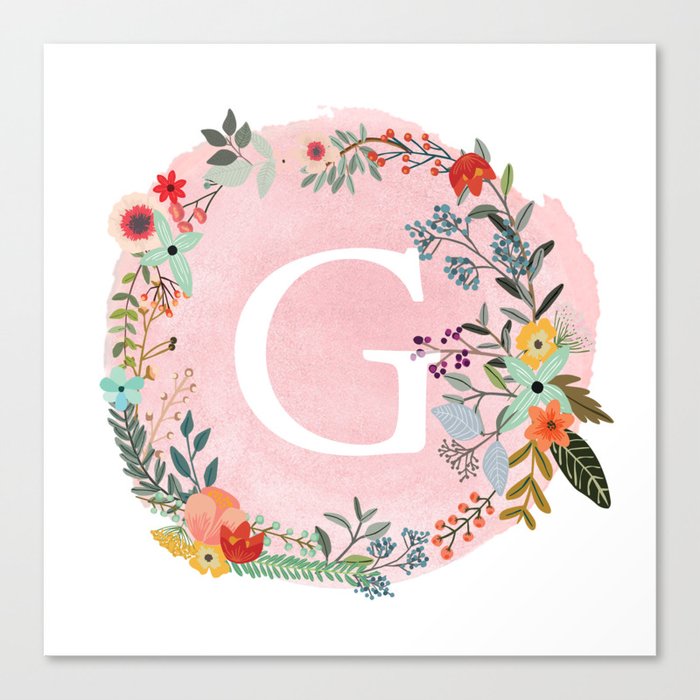 Flower Wreath with Personalized Monogram Initial Letter G on Pink ...