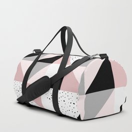 Geometrical pink black gray watercolor polka dots color block Duffle Bag