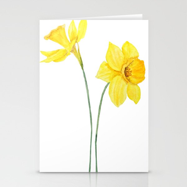two botanical yellow daffodils watercolor Stationery Cards
