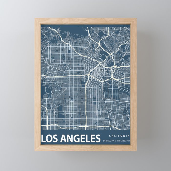 Los Angeles city cartography Framed Mini Art Print