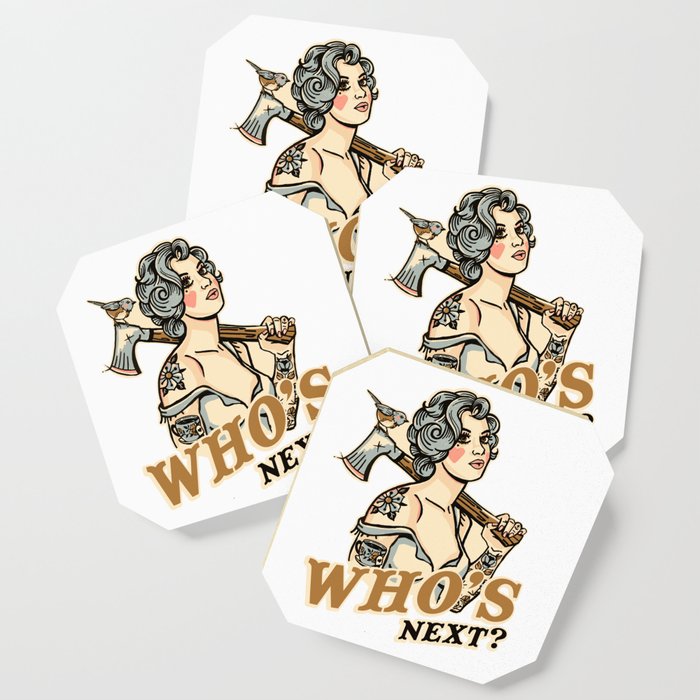 Who's Next? Vintage Rockabilly Gal With An Axe Coaster
