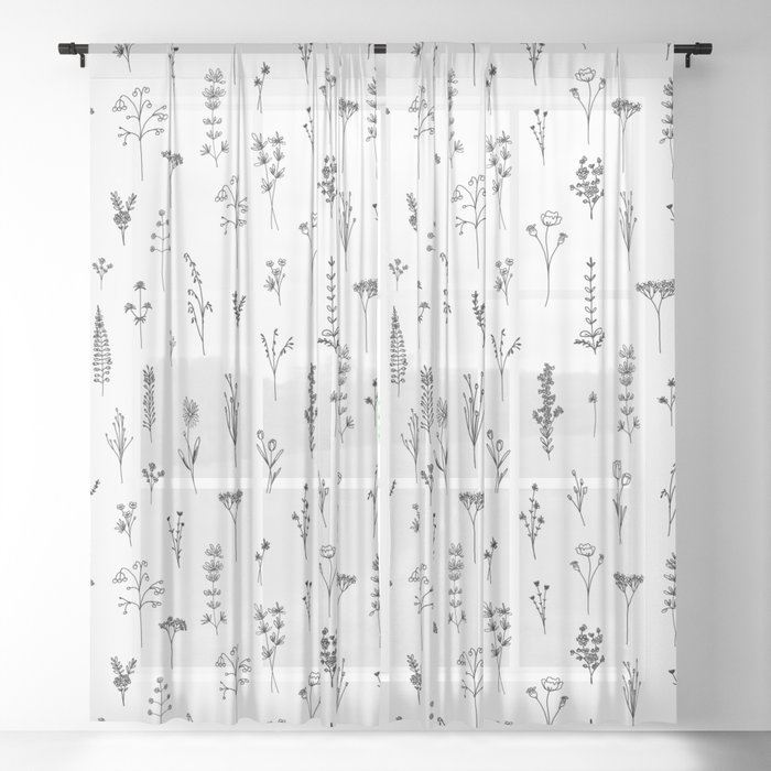 Wildflowers 2 White Pattern Sheer Curtain