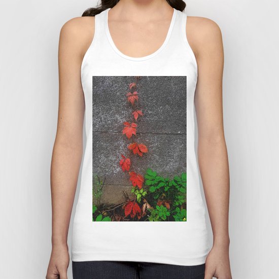 Red and green leaves on the wall Unisex Tank Top